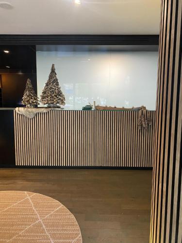a store front with christmas trees on a window at Aparthotel Siente Boí & SPA in Pla de l'Ermita