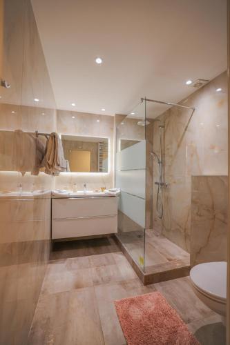 une salle de bain avec une douche, un lavabo et des toilettes dans l'établissement AzurAppart Brilliant 2room, Nice Massena, à Nice