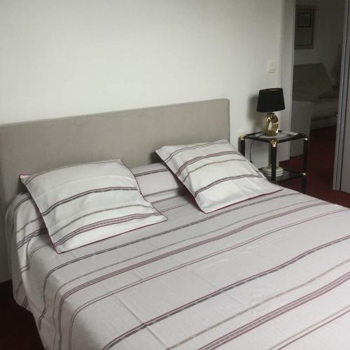 un lit blanc avec deux oreillers dessus dans l'établissement maison d hôtes, à Saint-Planchers