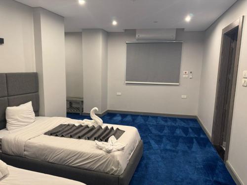 a room with a bed and a projection screen at nuba nile hotel in Aswan