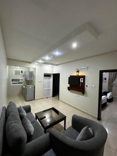 哈伊勒Hotel alras line Suites的带沙发和电视的客厅