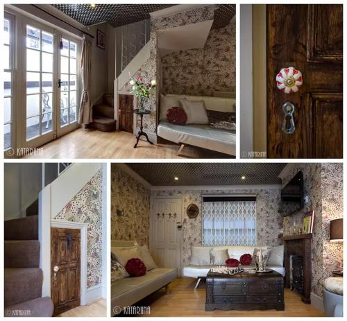 a collage of three pictures of a living room at Looking Glass Cottage in Brighton & Hove