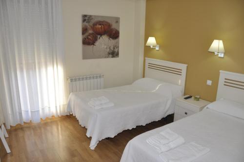 a bedroom with two beds and a painting on the wall at Amanecer en Campos in Población de Campos
