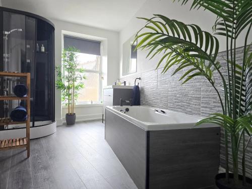 a bathroom with a bath tub and a plant at The Penthouse NY Loft Apartment in Barmouth