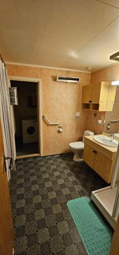 a bathroom with a sink and a toilet at Norwegian house in Øksfjord