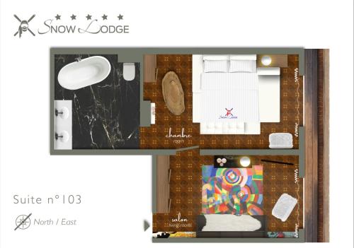 a rendering of a floor plan for a show lodge at Snow Lodge Hotel Courchevel 1850 in Courchevel