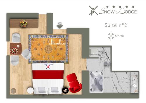 a layout of a floor plan of aominium at Snow Lodge Hotel Courchevel 1850 in Courchevel