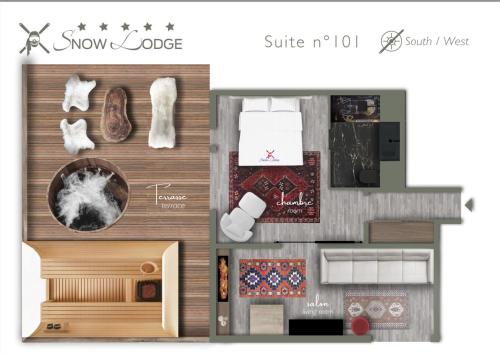 a rendering of a floor plan of a house at Snow Lodge Hotel Courchevel 1850 in Courchevel
