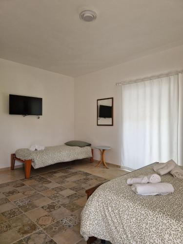 a room with two beds and a flat screen tv at Il Giardino in Pietrelcina