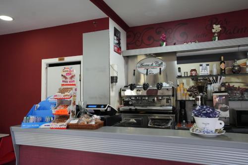 a kitchen with a counter in a restaurant at Hotel Riggioni in Pozzilli