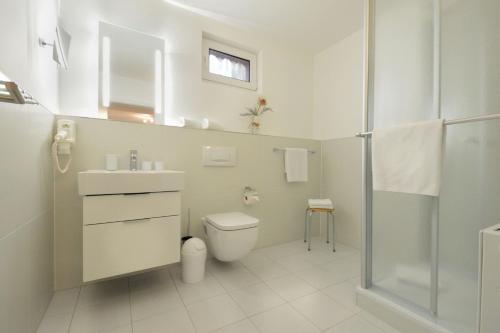 a bathroom with a toilet and a sink and a shower at Appartement-Villa Steinfurth in Binz