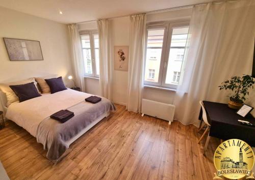 Posteľ alebo postele v izbe v ubytovaní Apartamenty Bolesławiec Prusa