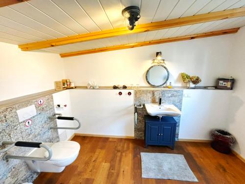 a bathroom with a toilet and a sink at La Maison Pritzwalk - Bett & Bike in Pritzwalk