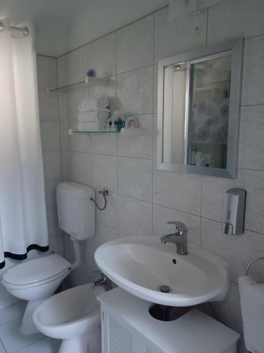 a white bathroom with a sink and a toilet at Vacation Home Vidučić in Dragove