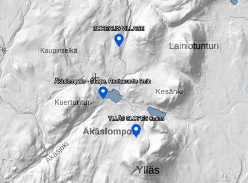 a map of kazakhstan and the karakoram highway at Lapelland Village - Borealis Village with a Nature View, Fireplace, Sauna, Kitchen in Äkäslompolo