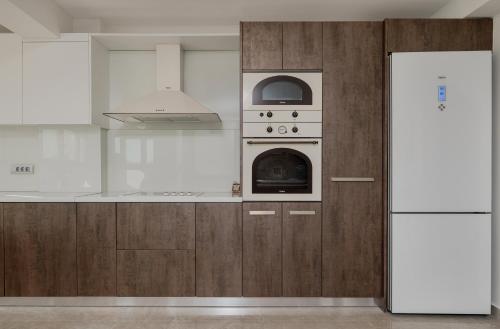 a kitchen with a stove and a oven at Casa di Olivo in Alykes