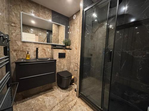 a bathroom with a sink and a shower at Cocon moderne et cosy proche Disneyland et Paris in Torcy