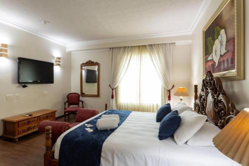a hotel room with a large bed and a television at Hotel Euro Suite Campinas by Nacional Inn - Próximo ao Cambuí in Campinas