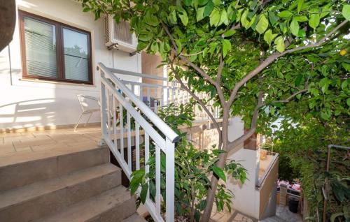 a staircase leading up to a house with a tree at Studio Zavalatica 547a in Zavalatica