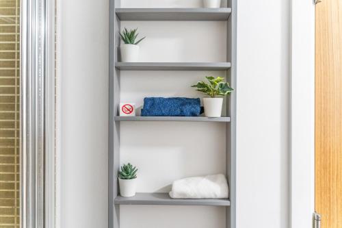 a shelf with potted plants in a room at Birmingham City Centre Sunset Park Free Parking in Birmingham