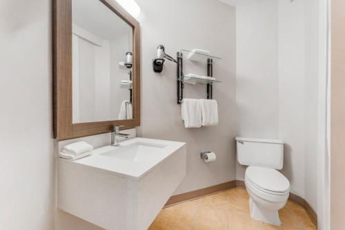 a bathroom with a white sink and a toilet at Red Roof Inn Johnstown in Johnstown