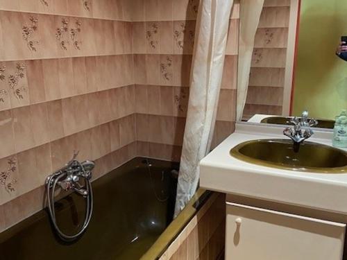 La salle de bains est pourvue d'un lavabo et d'une douche. dans l'établissement Maison 4 pers à Barbâtre près plage, wifi, parking - FR-1-823-102, à Barbâtre