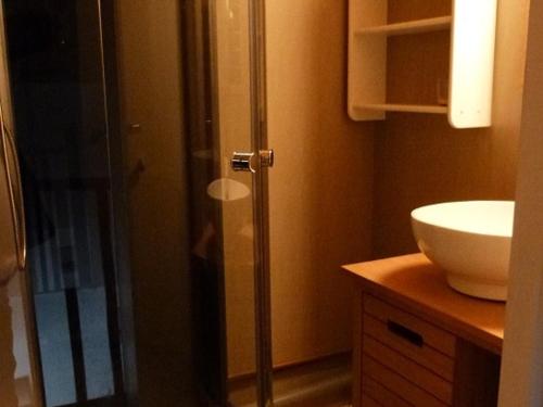 a bathroom with a shower and a sink at Maisonnette à Barbâtre, proche plage, animaux admis, 2-4 pers. - FR-1-823-118 in Barbâtre