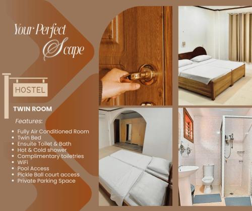 a collage of four pictures of a hotel room at Bluewaves Hostel & Villa Panagsama by Hiverooms in Moalboal