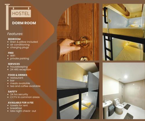 a collage of pictures of a room with a bed and a door at Bluewaves Hostel & Villa Panagsama by Hiverooms in Moalboal