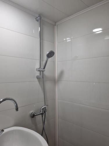 a bathroom with a shower and a toilet in it at Къща за гости ВИРА in Yasă-Koriya