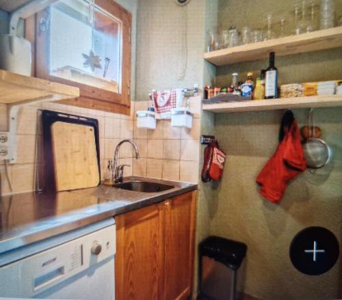 une cuisine avec un évier et un plan de travail dans l'établissement Valmorel appartement, à Valmorel