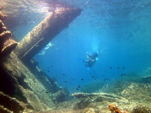 a person is swimming in the water near the ocean at Casa Marina Maria in Murta Maria