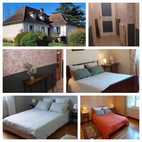 un collage de quatre photos d'une chambre et d'une maison dans l'établissement Le clos des Pradels, à Girac