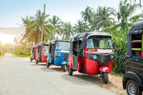 a row of small vehicles parked on the side of a road at Abhimani Bungalows in Aluthgama