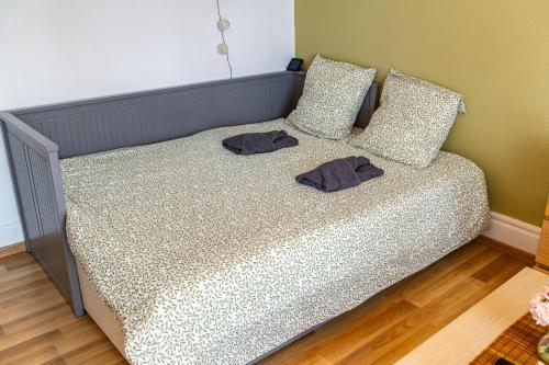 un lit avec deux oreillers dessus dans une chambre dans l'établissement Le STUDIO 2, à Dijon