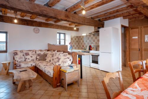 un salon avec un canapé et une table dans l'établissement Les hirondelles, à Saint-Maurice-de-Rotherens