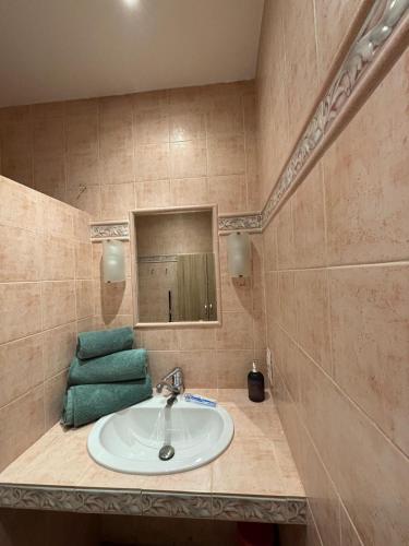 une salle de bain avec un lavabo et un miroir dans l'établissement Mason Loft Studio, à Sanary-sur-Mer