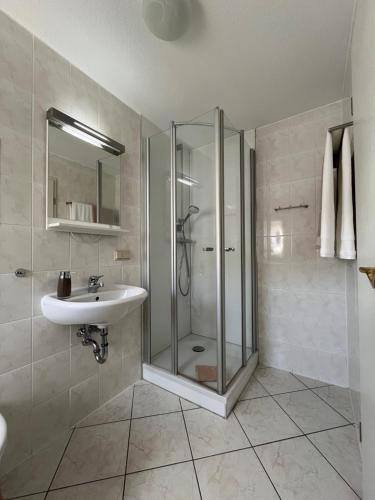 a bathroom with a shower and a sink at Ferienwohnung Großer Beerberg zum Prinzenweg in Oberhof
