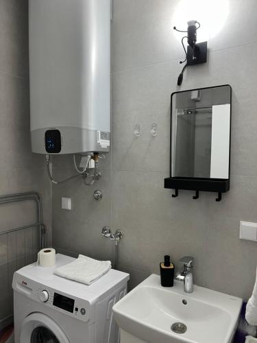 a bathroom with a washing machine and a sink at LiboroPlanet in Niš