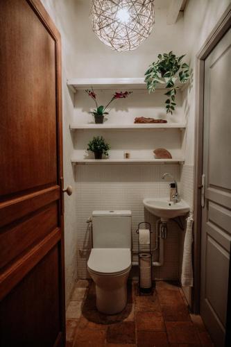 a small bathroom with a toilet and a sink at Vakantiewoning BienViennue in Marcilly-sur-Vienne
