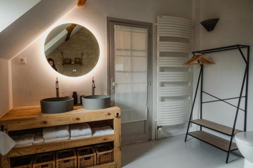 a bathroom with a sink and a mirror at Vakantiewoning BienViennue in Marcilly-sur-Vienne