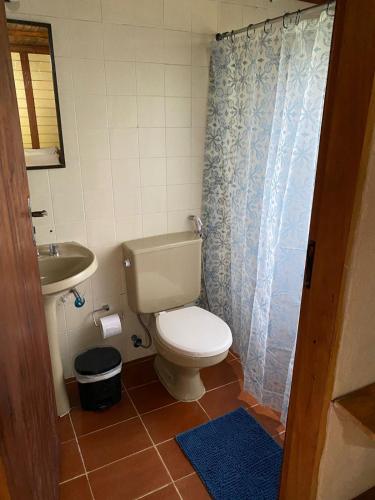 a bathroom with a toilet and a sink at Pousada Cabanas do Visconde in Visconde De Maua