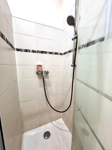 une douche avec un tuyau dans une salle de bain dans l'établissement Abel & Octave - Gare - St Bruno, à Grenoble