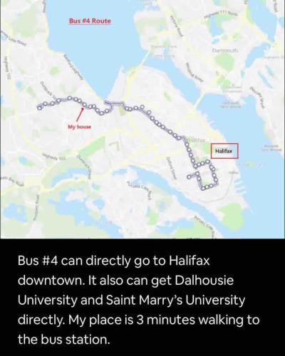 a screenshot of a map of the bus station at Quiet and Private Bachelor Unit in Halifax