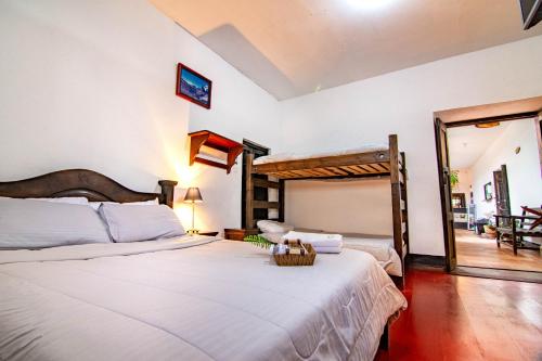 a bedroom with a large bed and a mirror at Hotel Casa del Colibri in Güicán