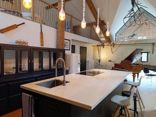 a kitchen with a sink and a counter top at Au Petit Bercail - Le Loft - Gite pour 4 personnes in Chiny