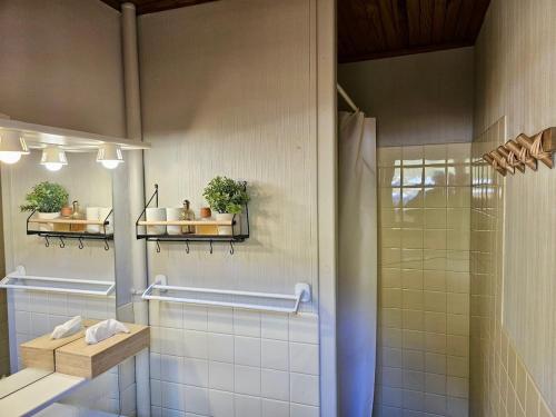 a bathroom with a shower and a shower at Le Mazot du Genévrier - Au coeur des Aravis in Les Clefs