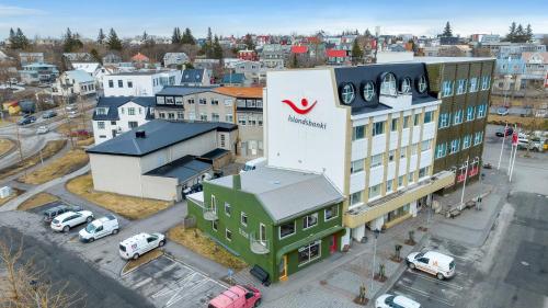 an aerial view of a building in a city at Apartment by the sea in the heart of Hafnarfjörður in Hafnarfjördur