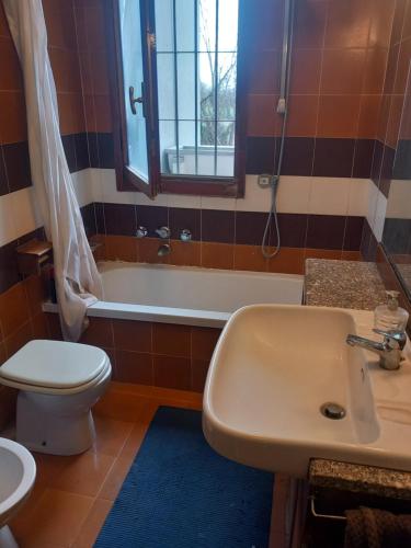 a bathroom with a sink and a toilet and a tub at PESCHIERA B Frazione San Bovio San Felicino in Linate