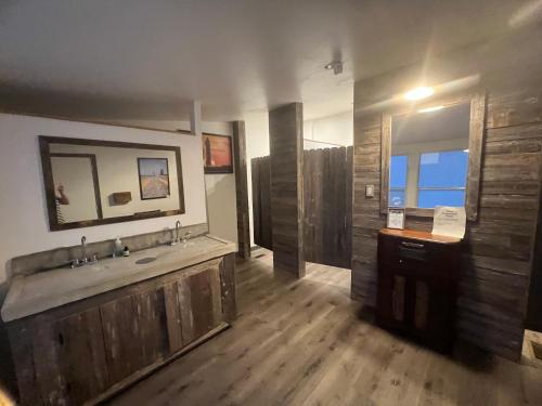 a large bathroom with a sink and a shower at Rocket Ranch #4 - Venus in Brownsville